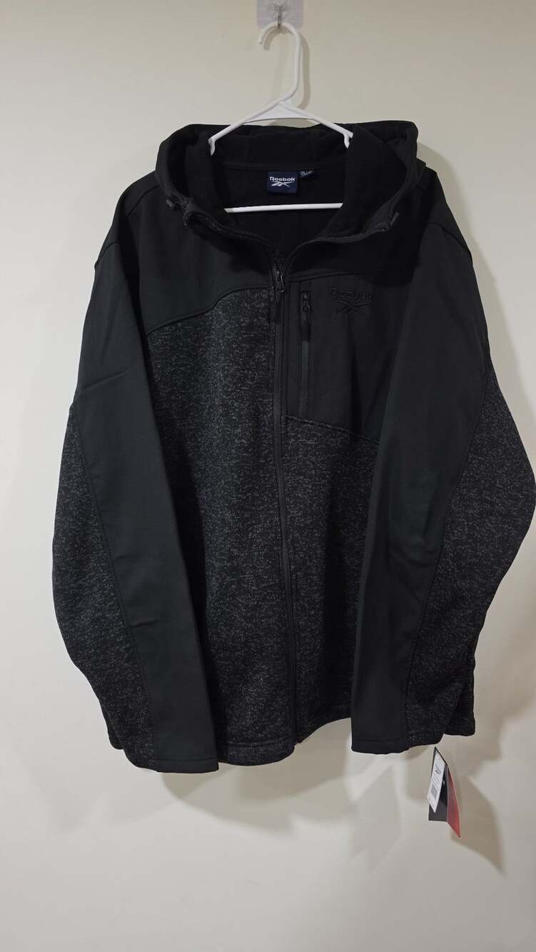 Reebok Men's Full-Zip Hoodie Softshell Fleece Jacket Black/Heather Grey